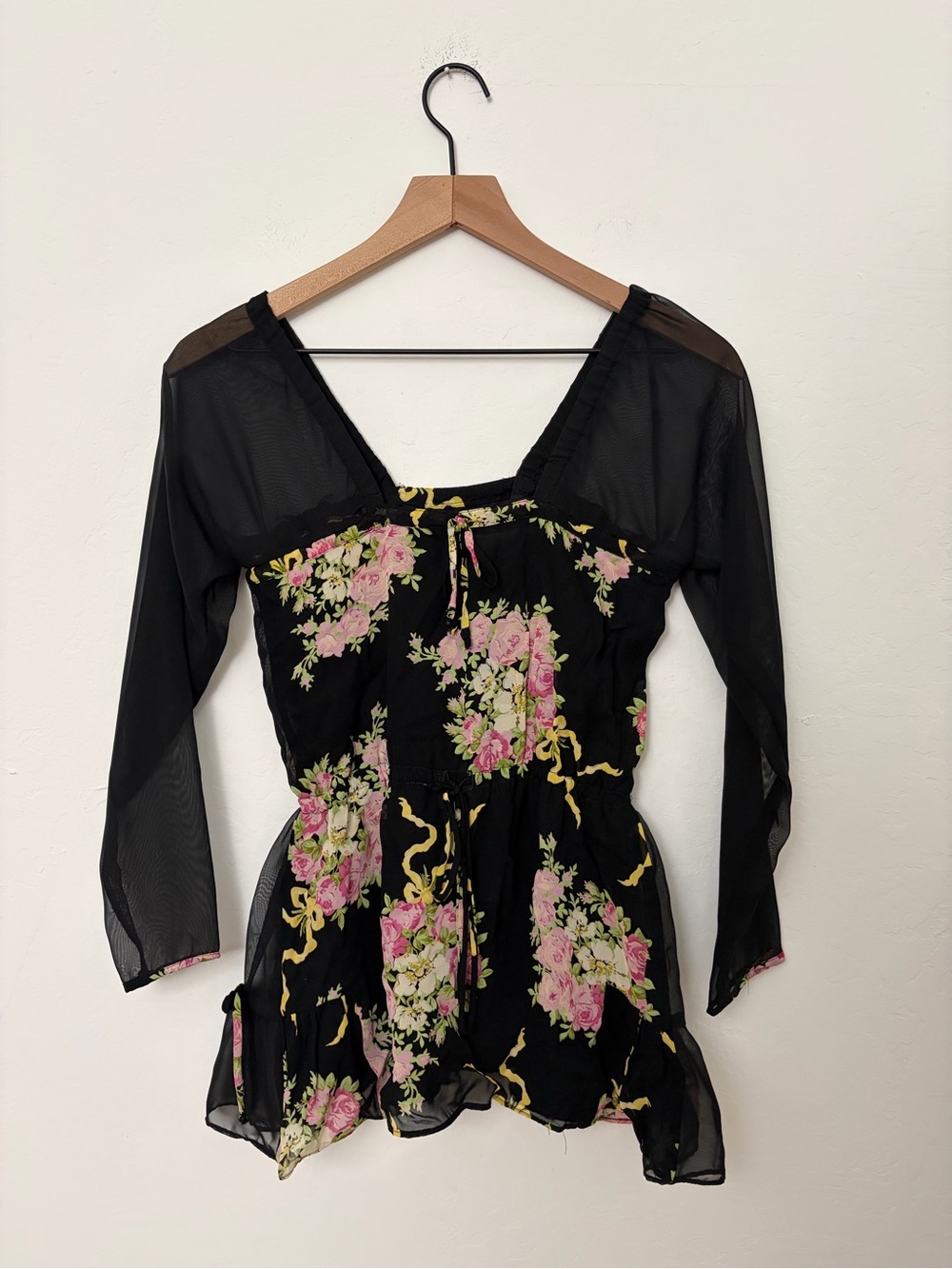 Vintage Betsey Johnson Floral Bow Blouse